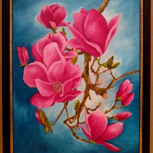 Magnólia , Olajfestmény keretben, Művészet, Festmény, Olajfestmény, Festészet, MESKA