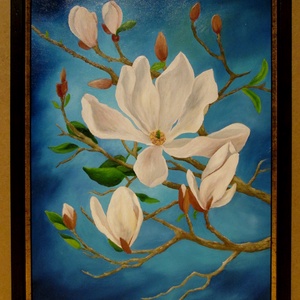 Éjféli magnóliák II. olajfestmény keretben, Művészet, Festmény, Olajfestmény, Festészet, Festett tárgyak, MESKA