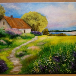 Ház a tónál , festmény, Művészet, Festmény, Akril, Festészet, MESKA