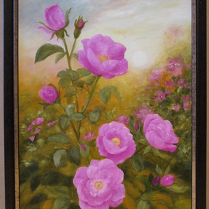 Vadrózsák , Olajfestmény keretben, Művészet, Festmény, Olajfestmény, Festészet, Festett tárgyak, MESKA
