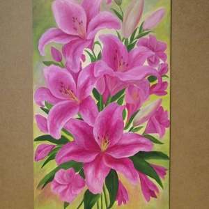Rózsaszín liliomok , festmény, Művészet, Festmény, Akril, Festészet, MESKA