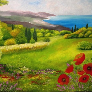 Pipacsok Toszkánában , Olajfestmény, Művészet, Festmény, Olajfestmény, Festészet, Festett tárgyak, MESKA