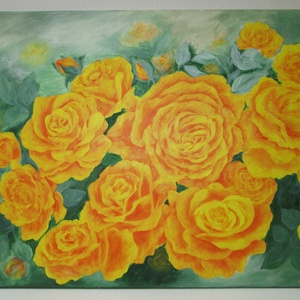 Sárga Rózsák , Festmény, Művészet, Festmény, Akril, Festészet, Festett tárgyak, MESKA