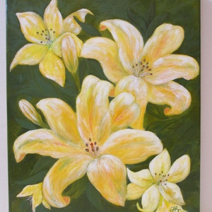 Sárga Liliomok , Festmény, Művészet, Festmény, Akril, Festészet, Festett tárgyak, MESKA