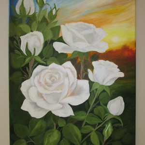 Fehér rózsák , Olajfestmény - Meska.hu