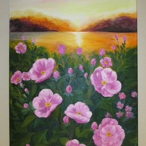 Naplemente a tavon , Olajfestmény - Meska.hu