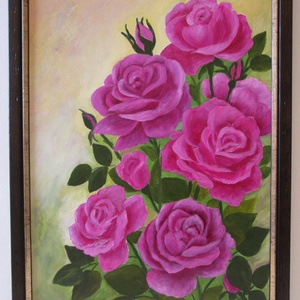 Rózsák , Olajfestmény keretben, Művészet, Festmény, Olajfestmény, Festészet, Festett tárgyak, MESKA