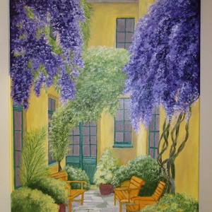 Mediterrán udvar , Olajfestmény, Művészet, Festmény, Olajfestmény, Festészet, Festett tárgyak, MESKA