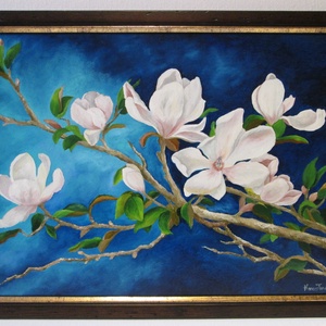 Éjféli magnóliák  , Olajfestmény keretben, Művészet, Festmény, Olajfestmény, Festészet, Festett tárgyak, MESKA
