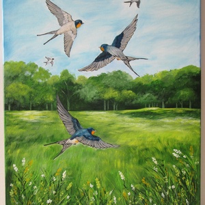 Az első fecskék , Olajfestmény, Művészet, Festmény, Olajfestmény, Festészet, Festett tárgyak, MESKA