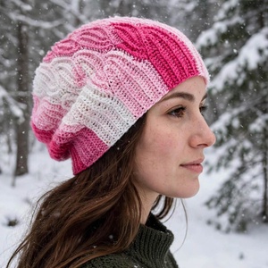 Rózsaszín-fehér női sapka - ruha & divat - sál, sapka, kendő - sapka - Meska.hu