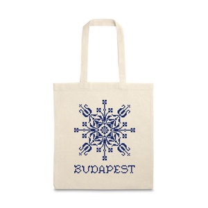 Budapest Etno vászontáska natúr/kék, Táska & Tok, Bevásárlás & Shopper táska, Shopper, textiltáska, szatyor, Fotó, grafika, rajz, illusztráció, MESKA