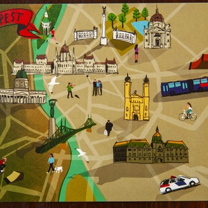 Budapest Kortárs grafika képeslap kollekció - otthon & életmód - papír, írószer - ajándékozás kellékei - képeslap, üdvözlőlap - Meska.hu