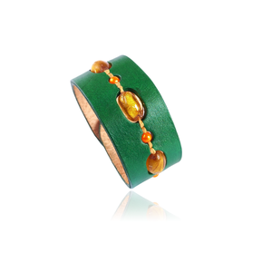 Bőr karkötő lámpagyöngyökkel - Meska.hu