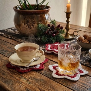 Karácsonyi csillag - horgolt poháralátét szett - Meska.hu