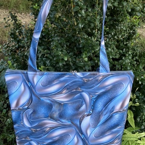 Egyedi bézs-kék absztrakt mintás válltáska , Táska & Tok, Kézitáska & válltáska, Válltáska, Bőrművesség, MESKA