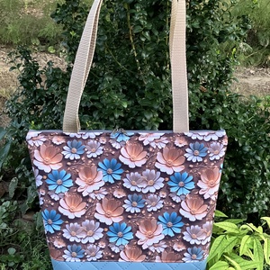 Egyedi barna-kék virág mintás válltáska , Táska & Tok, Kézitáska & válltáska, Válltáska, Bőrművesség, MESKA