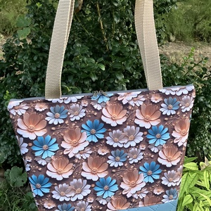 Egyedi barna-kék virág mintás válltáska  - táska & tok - kézitáska & válltáska - válltáska - Meska.hu