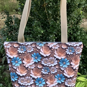 Egyedi barna-kék virág mintás válltáska  - táska & tok - kézitáska & válltáska - válltáska - Meska.hu