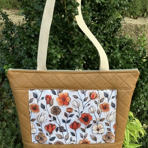 Egyedi barna virág mintás válltáska , Táska & Tok, Kézitáska & válltáska, Válltáska, Bőrművesség, MESKA