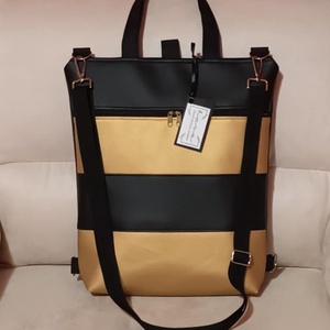 Egyedi fekete-arany műbőr többfunkciós/ variálható táska  , Táska & Tok, Variálható táska, Bőrművesség, MESKA