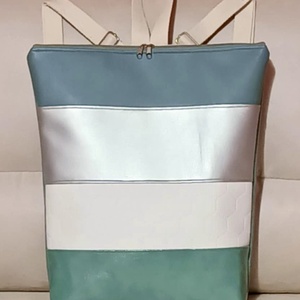 Egyedi menta-ezüst műbőr hátitáska , Táska & Tok, Hátizsák, Hátizsák, Bőrművesség, MESKA