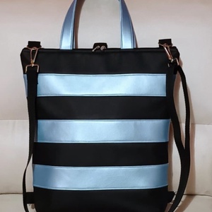 Egyedi fekete-kék műbőr többfunkciós/ variálható táska   - Meska.hu