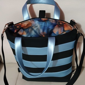 Egyedi fekete-kék műbőr többfunkciós/ variálható táska   - táska & tok - variálható táska - Meska.hu