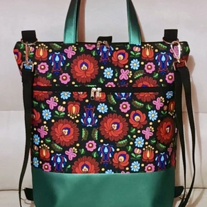 Egyedi zöld matyó mintás többfunkciós/ variálható táska  , Táska & Tok, Variálható táska, Bőrművesség, MESKA