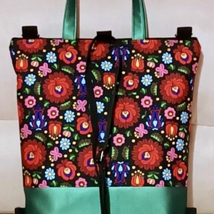 Egyedi zöld matyó mintás többfunkciós/ variálható táska   - táska & tok - variálható táska - Meska.hu