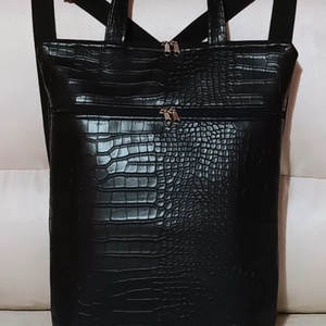 Egyedi fekete műbőr többfunkciós/ variálható táska   - Meska.hu