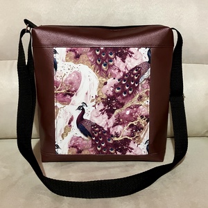 Egyedi bordó páva mintás oldaltáska, Táska & Tok, Kézitáska & válltáska, Vállon átvethető táska, Bőrművesség, MESKA