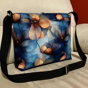Kék-narancs virágos crossbody táska - táska & tok - kézitáska & válltáska - vállon átvethető táska - Meska.hu