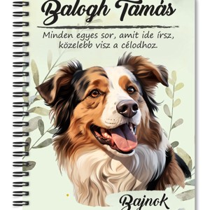 Személyre szabható - Ausztrál juhászkutya portré mintás A5-ös füzet, Otthon & Életmód, Papír, írószer, Jegyzetfüzet & Napló, , MESKA