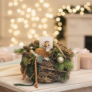 Kis őzikés karácsonyi dekor  rusztikus gyertyával - Meska.hu