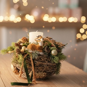 Kis őzikés karácsonyi dekor  rusztikus gyertyával - karácsony - karácsonyi lakásdekoráció - ünnepi asztaldekoráció - Meska.hu