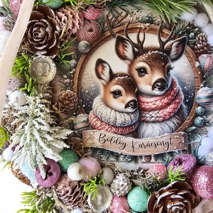 Őzikés Karácsonyi Pasztell Kopogtató  világítással (20 cm) - karácsony - adventi díszek - adventi ajtódísz - Meska.hu