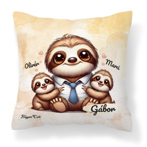Névvel kérhető - Cuki lajhár Nyakkendős Apa és két gyerek mintás párna - Meska.hu