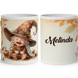 Névvel kérhető - Kacagó őszi manó lány mintás bögre - Meska.hu