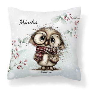Névvel kérhető - Cuki téli bagoly szemüvegben mintás párna, Otthon & Életmód, Lakástextil, Párna & Párnahuzat, Díszpárna (belsővel együtt), , MESKA