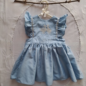 Kék kislányruha keresztszemes hímzéssel - 1 éveseknek, Ruha & Divat, Babaruha & Gyerekruha, Ruha, Varrás, Hímzés, MESKA