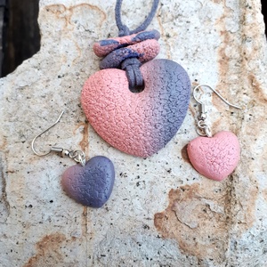 Barack és szürke kőhatású ékszergyurma medál fülbevalókkal - ékszer - ékszerszett - Meska.hu