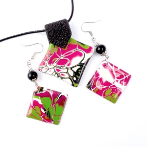 Pink-fekete szett ékszergyurmából - Meska.hu