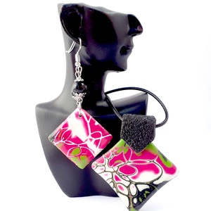 Pink-fekete szett ékszergyurmából - ékszer - ékszerszett - Meska.hu