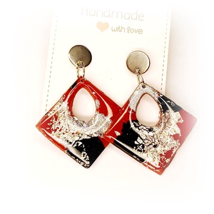 Piros-fekete-ezüst fülbevaló - ékszer - fülbevaló - lógó fülbevaló - Meska.hu