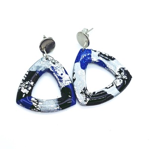 Kék-ezüst fülbevaló süthető gyurmából, Ékszer, Fülbevaló, Lógó fülbevaló, Ékszerkészítés, Gyurma, MESKA