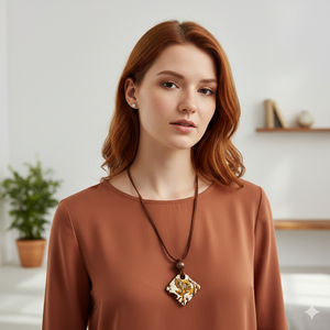 Barna-krém nyaklánc, ékszergyurma medál - ékszer - nyaklánc - medálos nyaklánc - Meska.hu