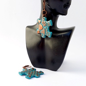 Türkiz puzzle fülbevaló - ékszer - fülbevaló - lógó fülbevaló - Meska.hu