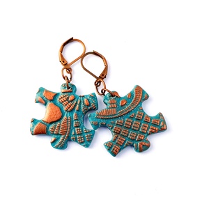 Türkiz puzzle fülbevaló - ékszer - fülbevaló - lógó fülbevaló - Meska.hu