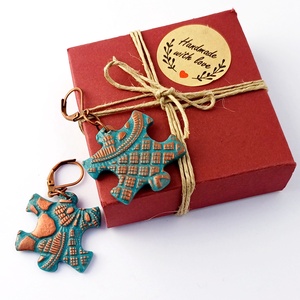 Türkiz puzzle fülbevaló - ékszer - fülbevaló - lógó fülbevaló - Meska.hu